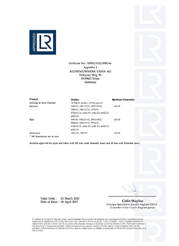 英国劳氏船级社船用铝合金精炼及半成品、-型材、棒材和挤压件制造商认证